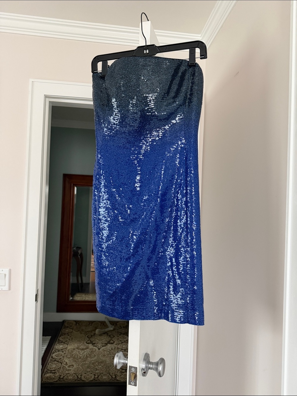 Kay Unger Bright Cobalt sequined Royal Blue Strapless Dress size 6